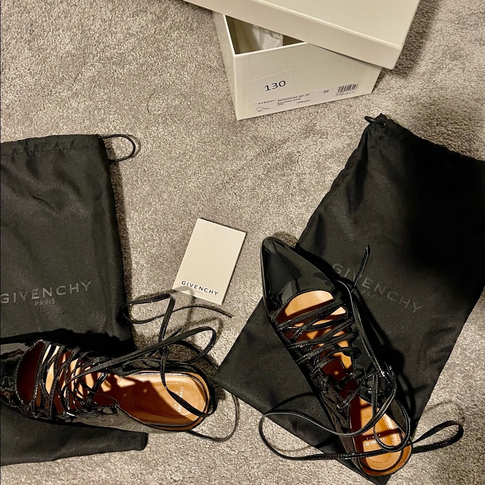 Givenchy Black Showline Patent Leather Lace-up Ballet Flats - Picture 4 of 7
